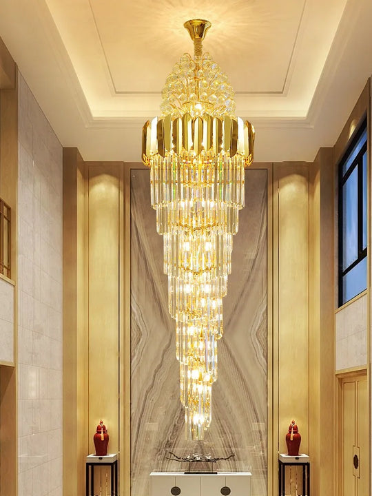 Luxurious Interior Hall Stairwell Golden Chandelier - Modern Elegance With Clean Crystal Ball