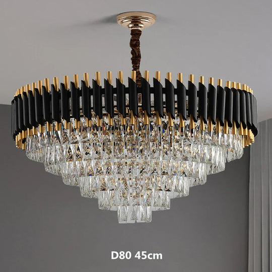 Modern Led Luxury Black Gold Crystal Chandeliers - Elegant Indoor Lighting Fixture For Living And