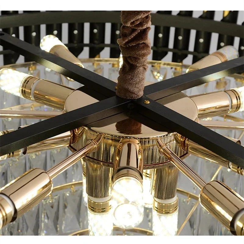 Modern Led Luxury Black Gold Crystal Chandeliers - Elegant Indoor Lighting Fixture For Living And