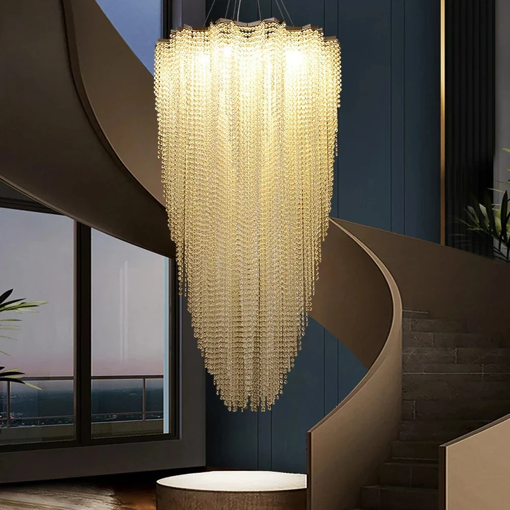 Luxurious Modern Crystal Chain Chandelier - A Dazzling Dining Room Centerpiece With Rectangle