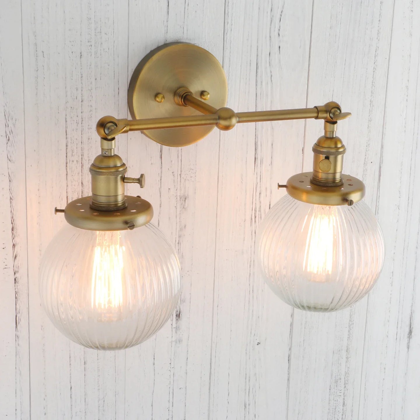 Phansthy Vintage Double Head Wall Sconces - Retro Rustic Lamps With Globe Glass Shades And Switch