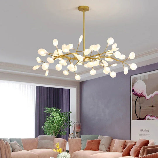 Modern Firefly Led Chandelier - Black And Gold Ceiling Pendant Lamp For Living Room Bedroom Hall