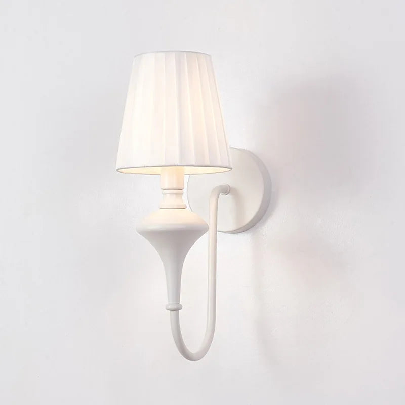 Modern Elegant White Fabric Shade Wall Lamps - 1 - Light Romantic E14 Socket Bedside Sconce Light