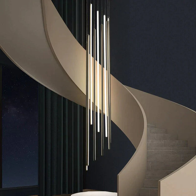 Harper’s Black Stair Long Led Chandelier - A Modern Masterpiece For Elegance And Sophistication