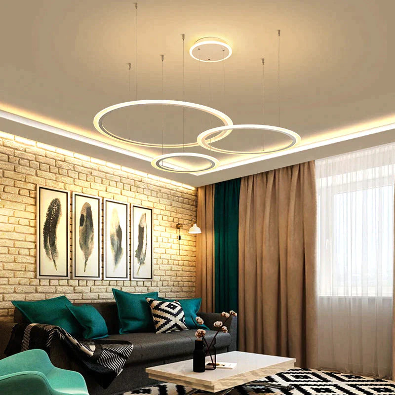 Gabrielle Modern White Circle Led Pendant Lamp As Show / 3Rings 30 50 70Cm Dimmable With Remote